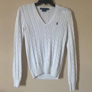Vintage Polo Ralph Lauren White Cable Knit V Neck Sweater